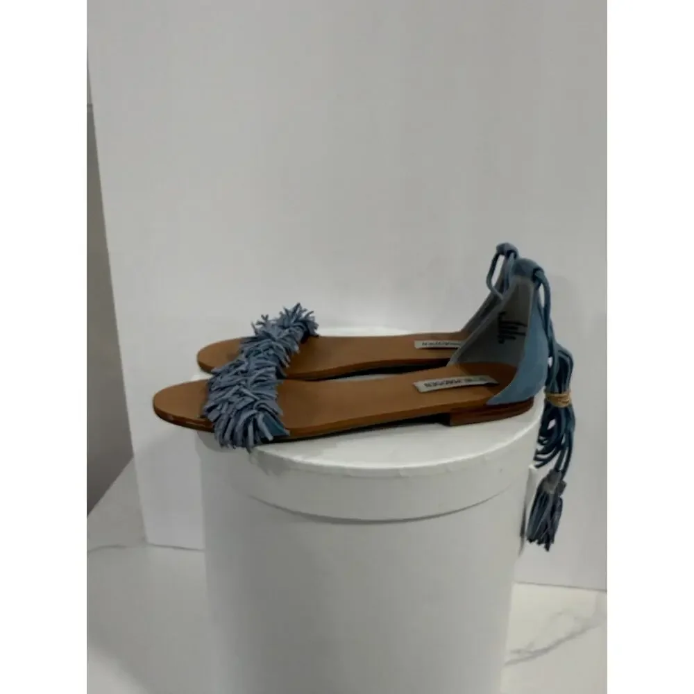 Steve Madden Sweetyy Blue Suede Fringe Lace Up Gladiator Sandals US 7 Ankle Wrap